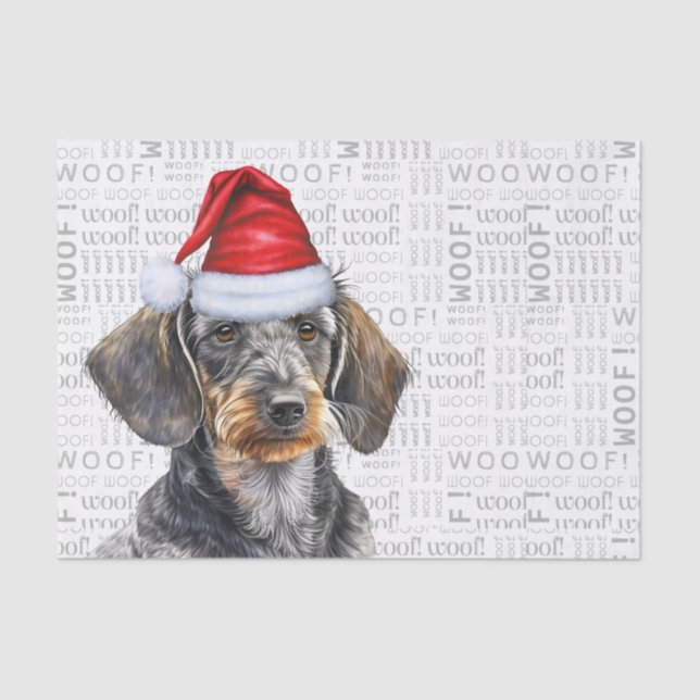 Papel De Seda Santa Wire Hair Dachshund Dog Festive Holiday (Anverso)