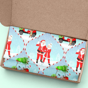 Papel De Seda Santa y la Sra. Claus jugando golf Patrón Ogee