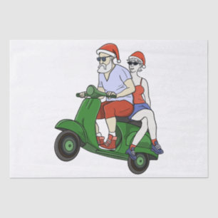 Papel De Seda Santa y la Sra. Claus montando una moto
