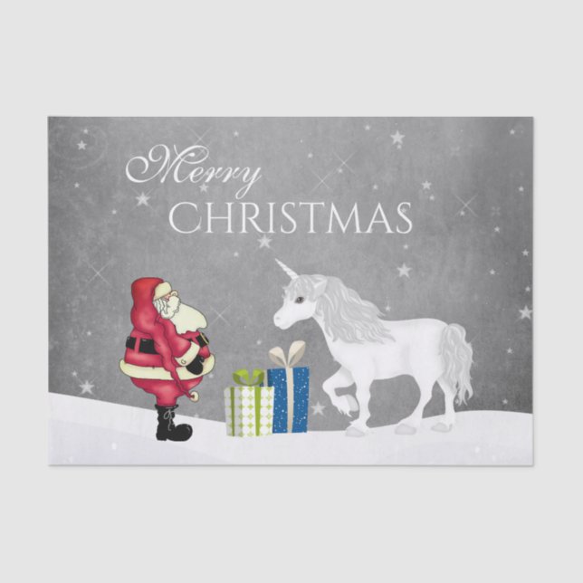 Papel De Seda Santa y Unicorn Feliz Navidad (Anverso)