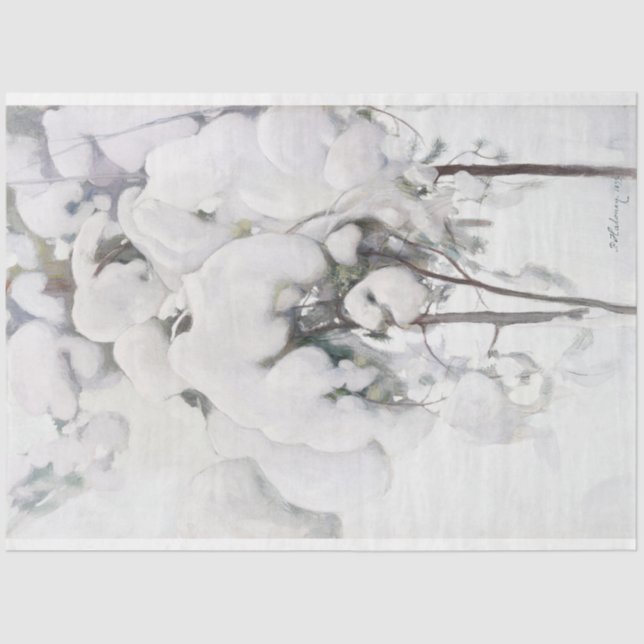 Papel De Seda Saplings de pinos cubiertos de nieve (por Pekka Ha (Anverso)