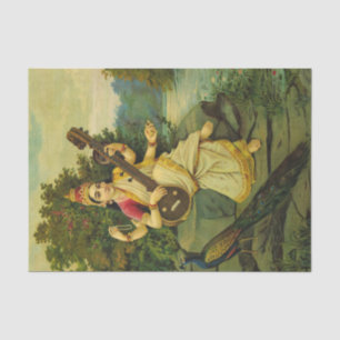 Papel De Seda Saraswati, diosa de la música de Raja Ravi Varma