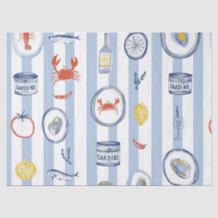 Papel De Seda Sardina de mariscos mediterráneos patrón de franja