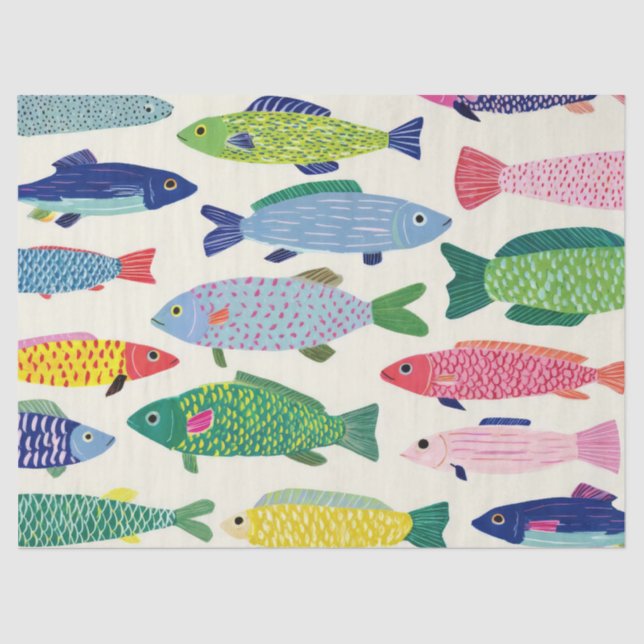 Papel De Seda Sardinas Coloridas Patrón Continuo (1) (Anverso)