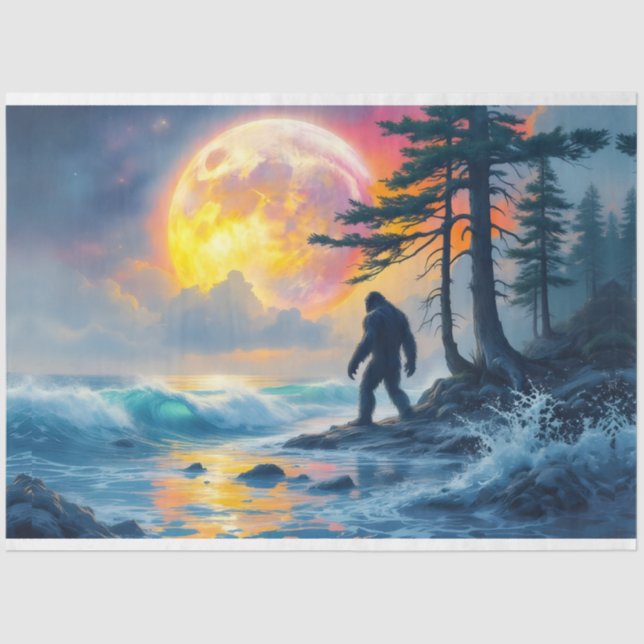 Papel De Seda Sasquatch Standing on an Ocean Shore (Anverso)