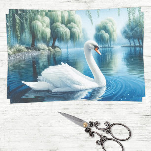 Papel De Seda Sauces de acuarela y cisne blanco decoupage