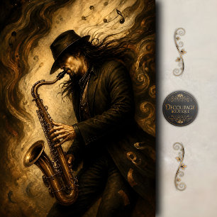 Papel De Seda Saxofón de Jazz Arte Decoupage Malhumorado