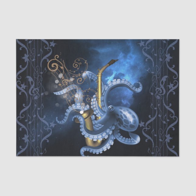 Papel De Seda Saxofón musical con pulpo (Anverso)
