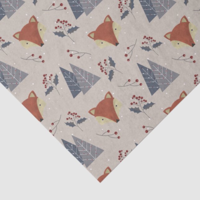 Papel De Seda Scandinavian Winter Fox & Holly Forest  (Detalle)