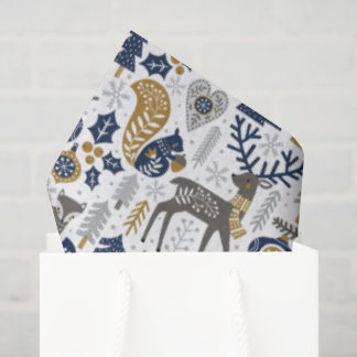 Papel De Seda Scandinavian Woodland Animals Snowflakes Christmas