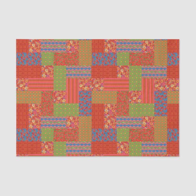 Papel De Seda Scarlet Poppies Patrones Nostalgic Faux Patchwork (Anverso)