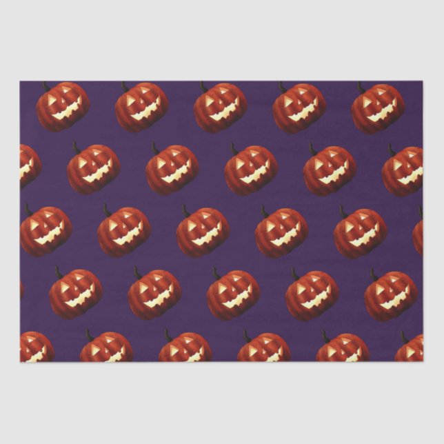 Papel De Seda Scary Jack O'Lantern Pumpkin Halloween Cumpleaños (Anverso)