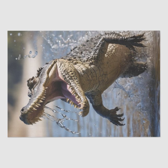 Papel De Seda Scary Jaws: El cocodrilo australiano saltando (Anverso)