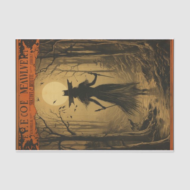 Papel De Seda Scary Witch Creepy Forest Bats Halloween Decoupage (Anverso)