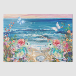 Papel De Seda Scenic Coastal Floral Sea Turtles Decoupage 