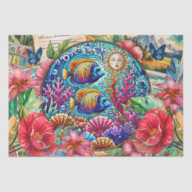 Papel De Seda Scenic Tropical Stained Glass Fish Decoupage (Anverso)