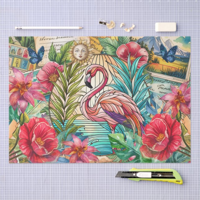 Papel De Seda Scenic Tropical Stained Glass Flamingo Decoupage (Artesanía)
