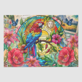 Papel De Seda Scenic Tropical Stained Glass Red Macaw Decoupage