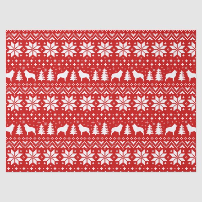 Papel De Seda Schipperke Silhouettes Navidad Patrón rojo (Anverso)