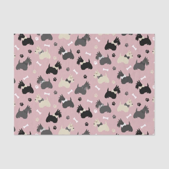 Papel De Seda Scottish Terrier Paws and Bones Pink (Anverso)