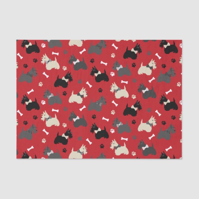 Papel De Seda Scottish Terrier Paws and Bones Red (Anverso)