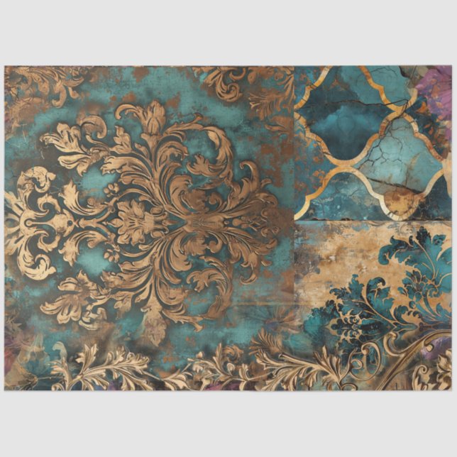 Papel De Seda Scrapbook Damask Collage Patina (Anverso)