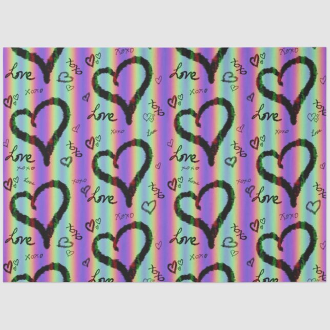 Papel De Seda Scribble Love Xoxo Heart Stripe Tejido Paper (Anverso)