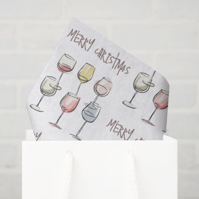 Papel De Seda Scribbly doodle wine glass pattern Merry Christmas (Bolsa de regalo)