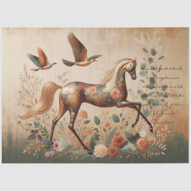 Papel De Seda Scripture & Elegant Floral Equine, Decoupage  (Anverso)