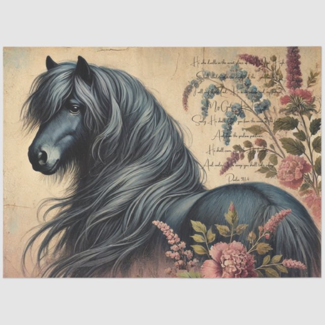 Papel De Seda Scripture & Elegant Floral Shetland Pony (Anverso)