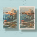 Papel De Seda Sea Serpent Ocean Beach Vintage Mermaid Decoument<br><div class="desc">1 de 2, Lado izquierdo, imagen vertical que se puede usar en puertas frontales o para crear un par de elementos murales. La cola de sirena vintage en la pintura de las rocas se ha colgado con una serpiente marina y elegante borde de trabajo de línea izquierda y derecha. Todo...</div>