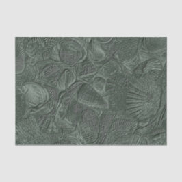 Papel De Seda Sea Shell Coastal Beach Dark Sage Green Metallic