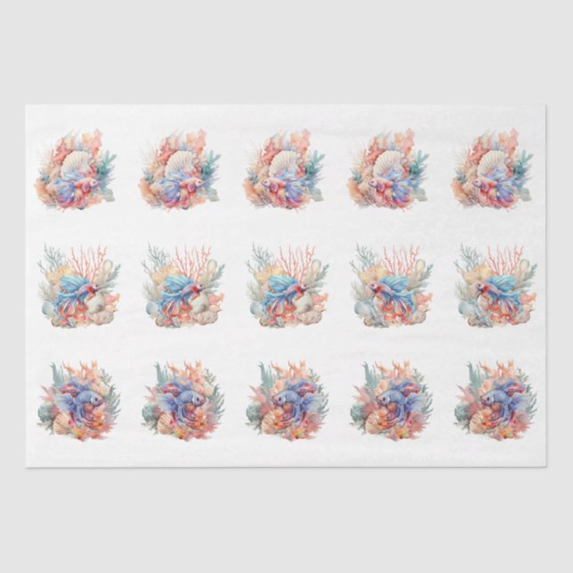 Papel De Seda Sea Shells Coral & Betta Fish Decoupage (Anverso)
