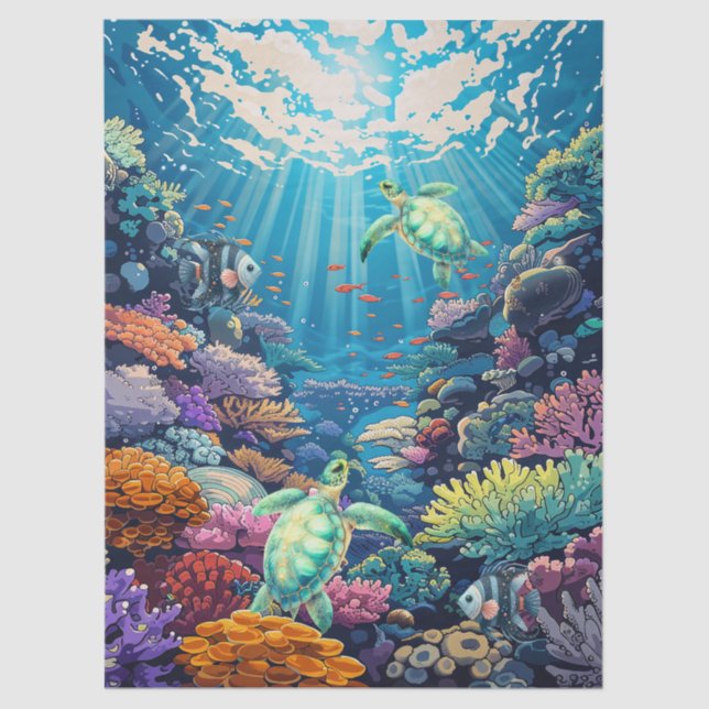 Papel De Seda Sea Turtles In Beautiful Scenic Ocean Decoupage (Anverso)