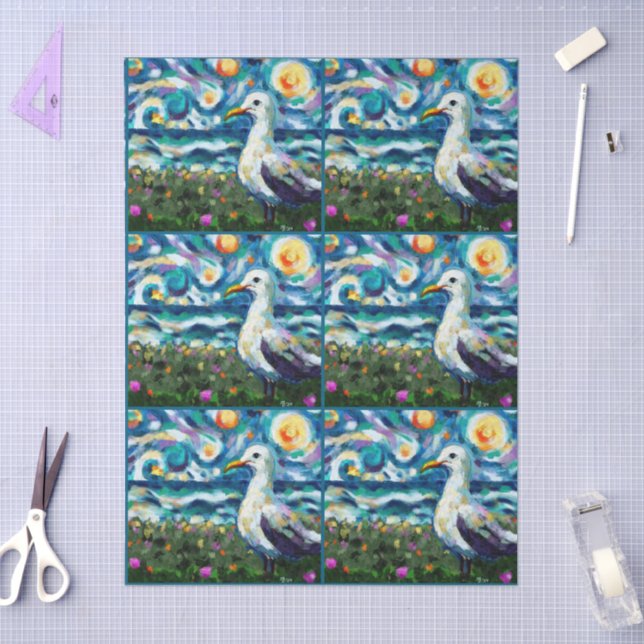 Papel De Seda Seagull Van Gogh Style Beach Sky Decoupage (Artesanía)