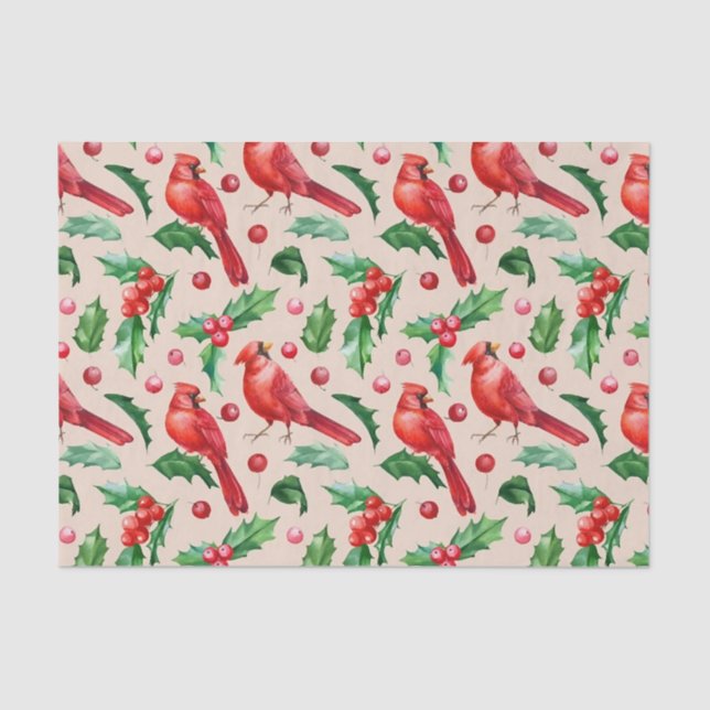 Papel De Seda Seamless pattern red cardinal birds  (Anverso)