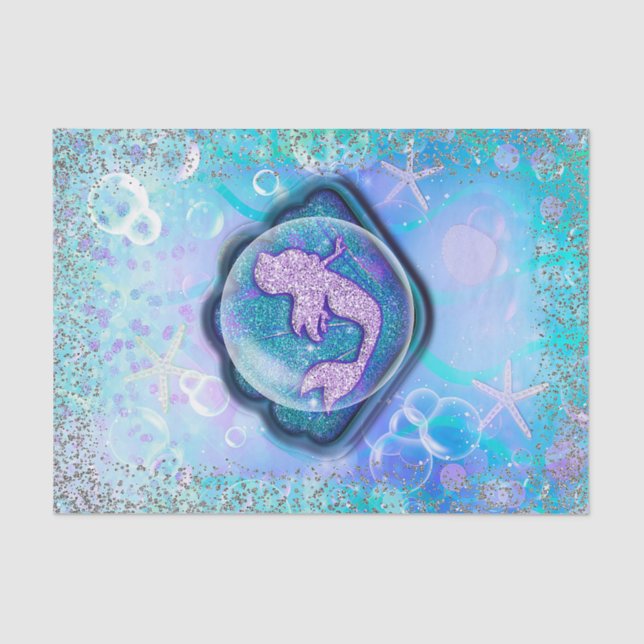 Papel De Seda Seashell Fit for a Mermaid Purpurina Birday Party (Anverso)