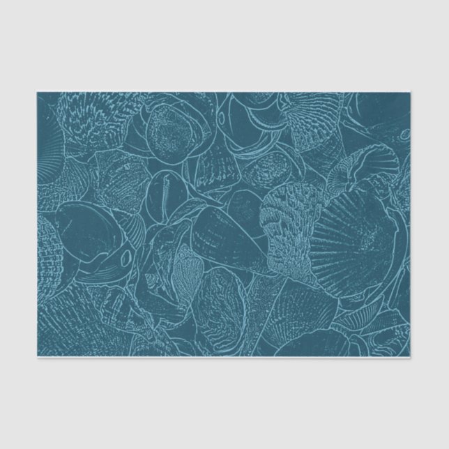 Papel De Seda Seashell Ocean Beach Dusty Blue Sketch Art (Anverso)