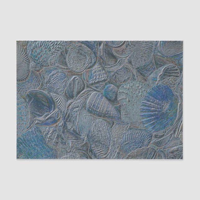 Papel De Seda Seashells Ocean Beach Blue Metallage Decoupage (Anverso)