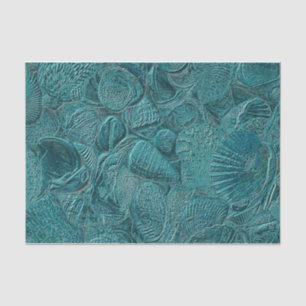 Papel De Seda Seashells Ocean Beach estilo Verde azulado metálic