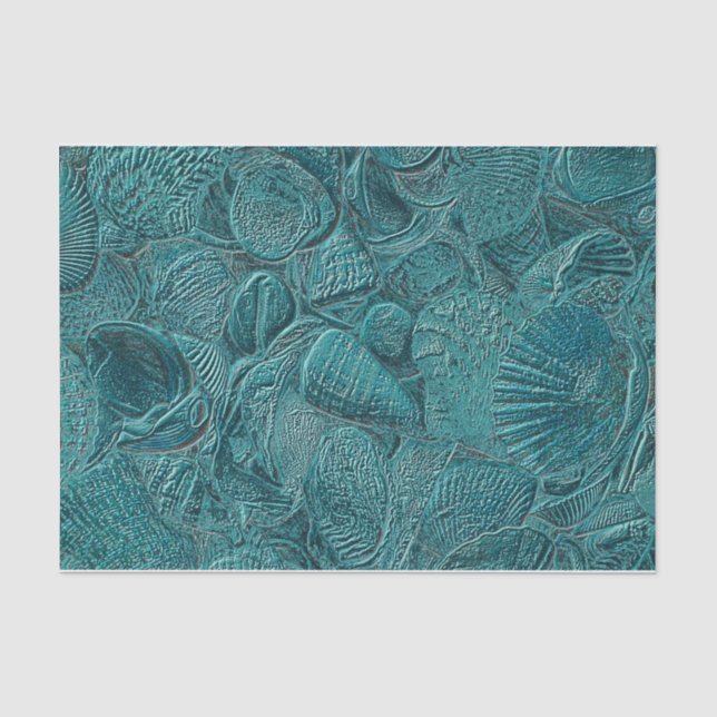 Papel De Seda Seashells Ocean Beach estilo Verde azulado metálic (Anverso)