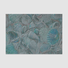 Papel De Seda Seashells Ocean Beach Verde azulado Gray Metallic