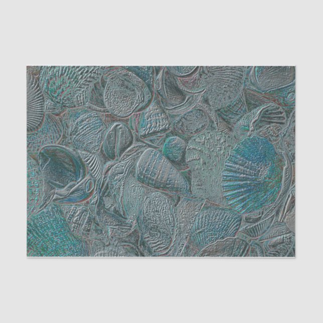 Papel De Seda Seashells Ocean Beach Verde azulado Gray Metallic (Anverso)