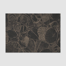 Papel De Seda Seashells Sepia Black Vintage Art Ocean Beach
