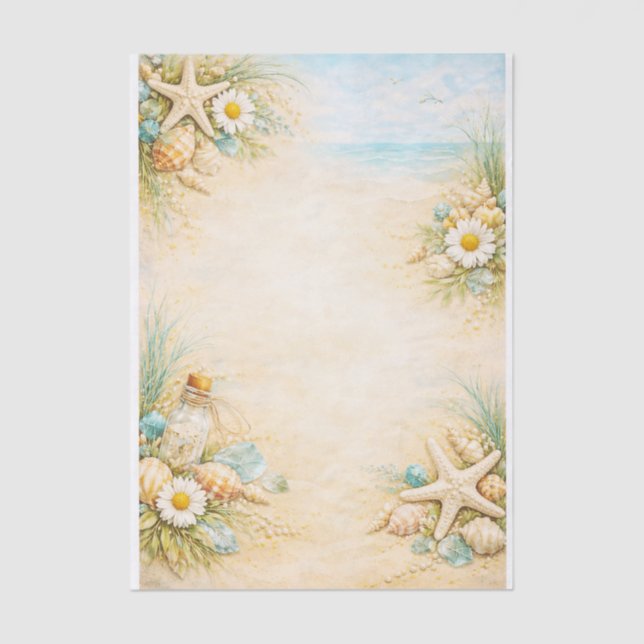 Papel De Seda Seaside Beach Shell & Starfish Frame FE9 Decoupage (Anverso)