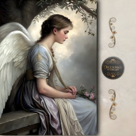 Papel De Seda Seated Garden Angel Soft Ivory Vintage Decoupage