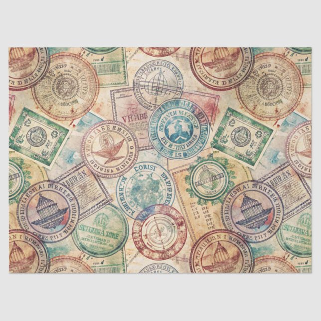 Papel De Seda Sello de Pasaporte Rústico Patrón de Viaje (1) (Anverso)