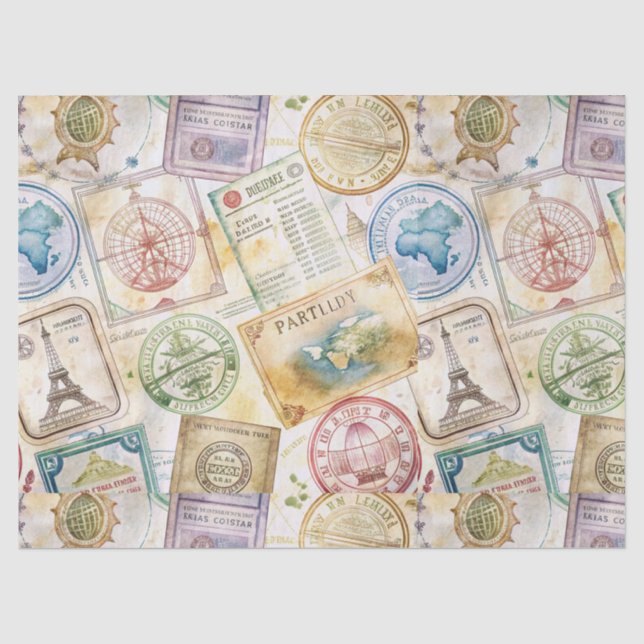 Papel De Seda Sello de Pasaporte Rústico Patrón de Viaje (8) (Anverso)