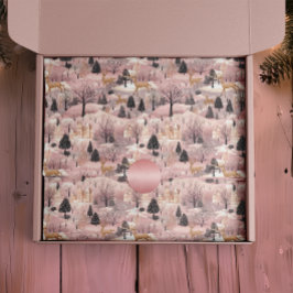 Papel De Seda Selva de ciervos rosados con nieve