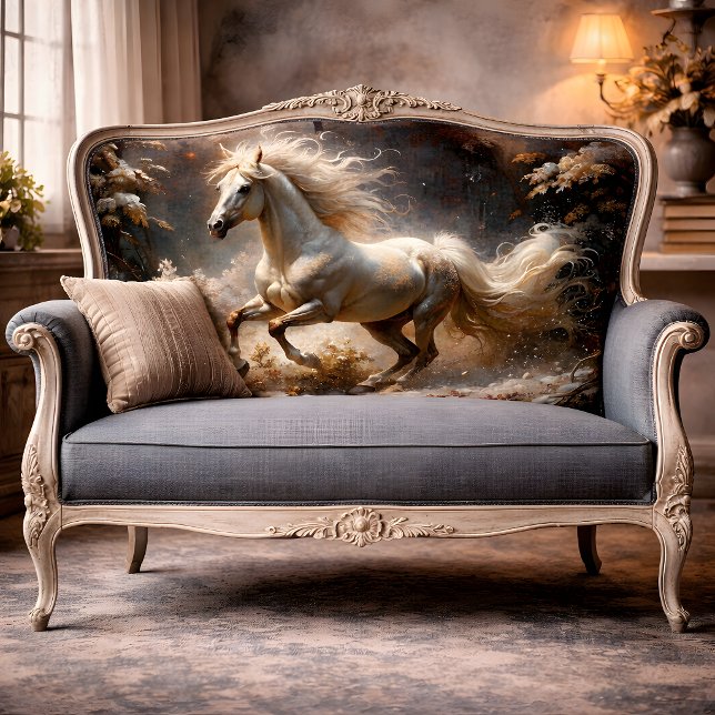 Papel De Seda Semental Blanco Dorado Bosque Encantado Decoupage (Golden White Stallion In Enchanted Forest Decoupage Tissue Paper)
